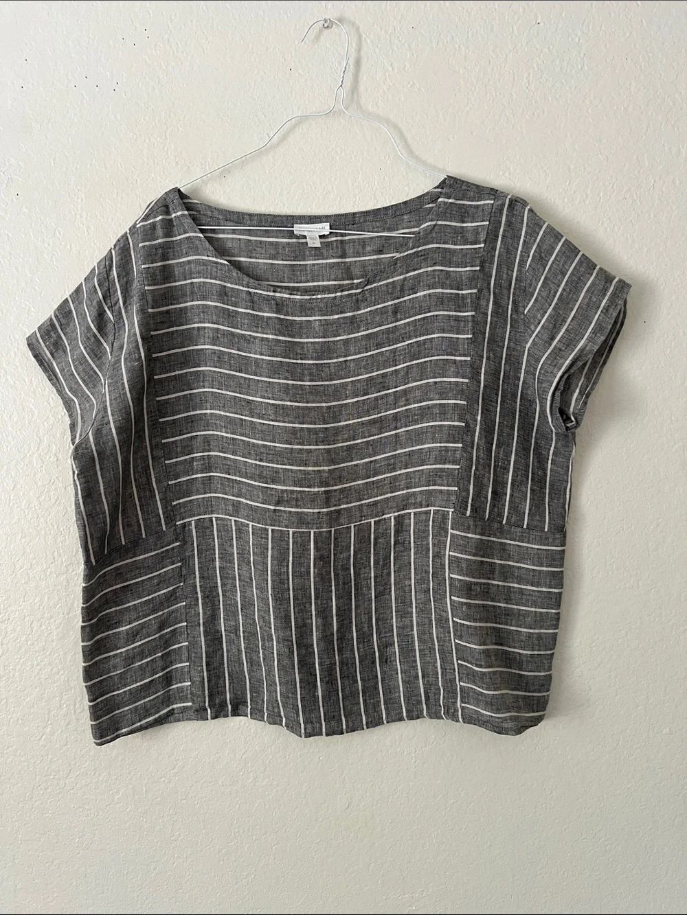 Like New! GARNET Hill 100% Linen Striped Ballet-Neck Top Size XL